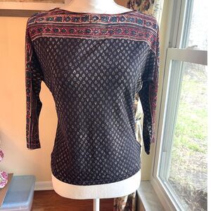 Lauren Ralph Lauren Boho Batik Casual Top SMALL Pull Over Modern Preppy Bold